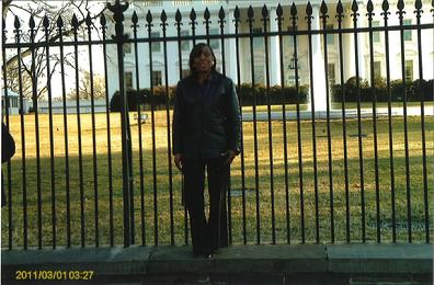 Connie Marshall in Washington for the Presidential Commission for the Study of Bioethical Issues Meeting standing in front of the Whitehouse